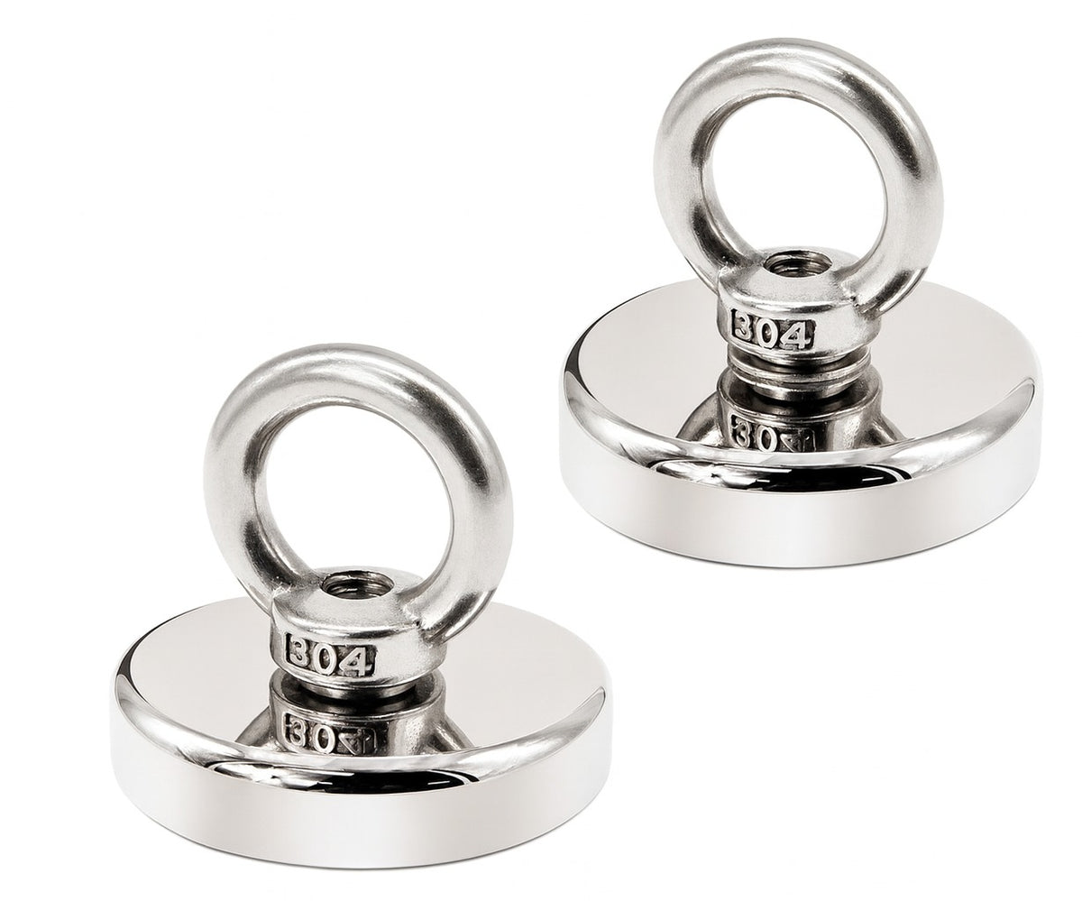 Neodymium Fishing Magnets 2 Pack, 128LBS Pulling Force Strong Round Rare Earth