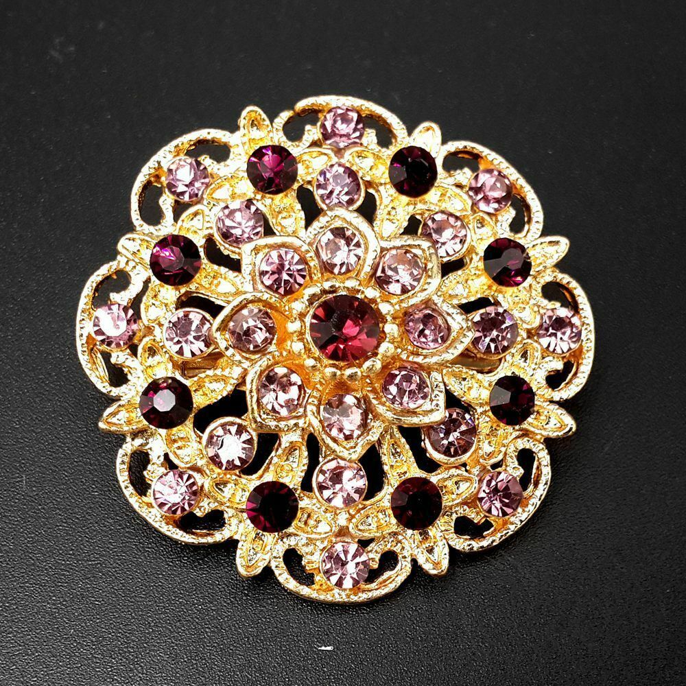 24pc Vintage Brooch Lot Mixed Alloy Rhinestone Crystal Pins Wedding Bouquet DIY
