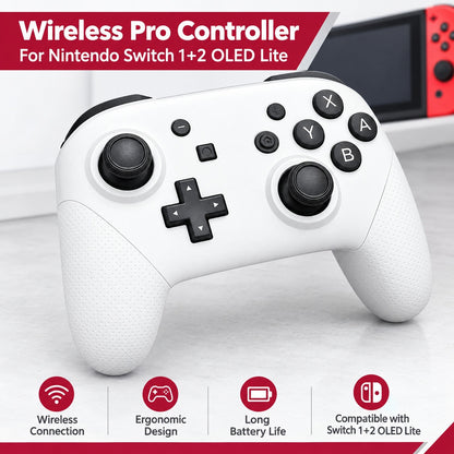 Arctic White Wireless Pro Controller For Nintendo Switch 1+2 OLED Lite Bluetooth