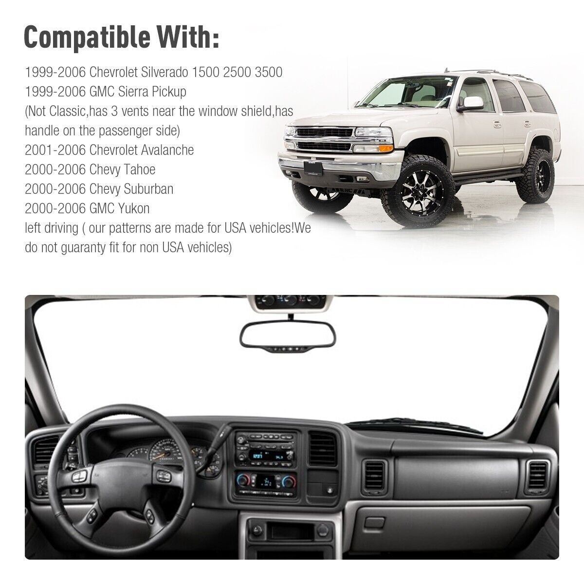 Car Dash Cover Mat Dashboard Pad for Chevy Silverado 1500 2500 Tahoe 2001-2006