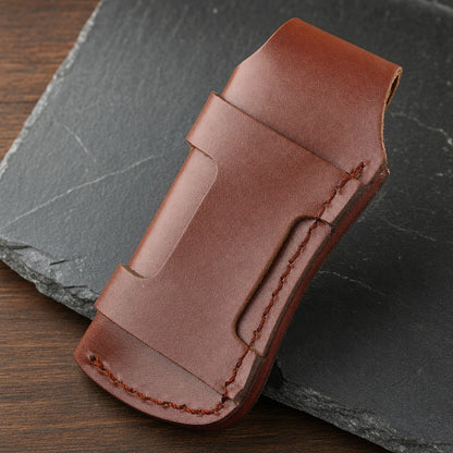 Hand Made Carved Cow Leather Sheath For Folding Knife Cover Pouch Belt Clip US