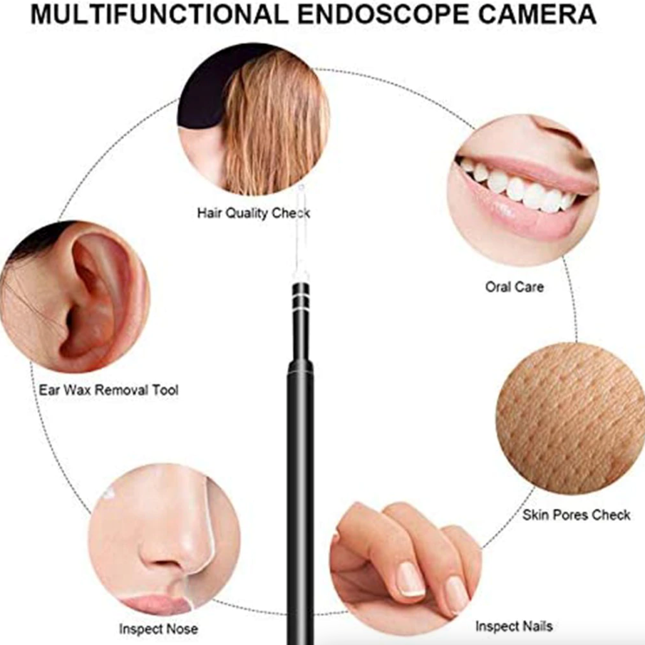 HD LED Ear Endoscope Otoscope Camera Wax Pick Cleaning Tool Cleaner Removal Kit