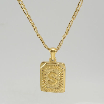 18" Gold Plated Initial Letter Pendant Necklace Stainless Steel Figaro Chain