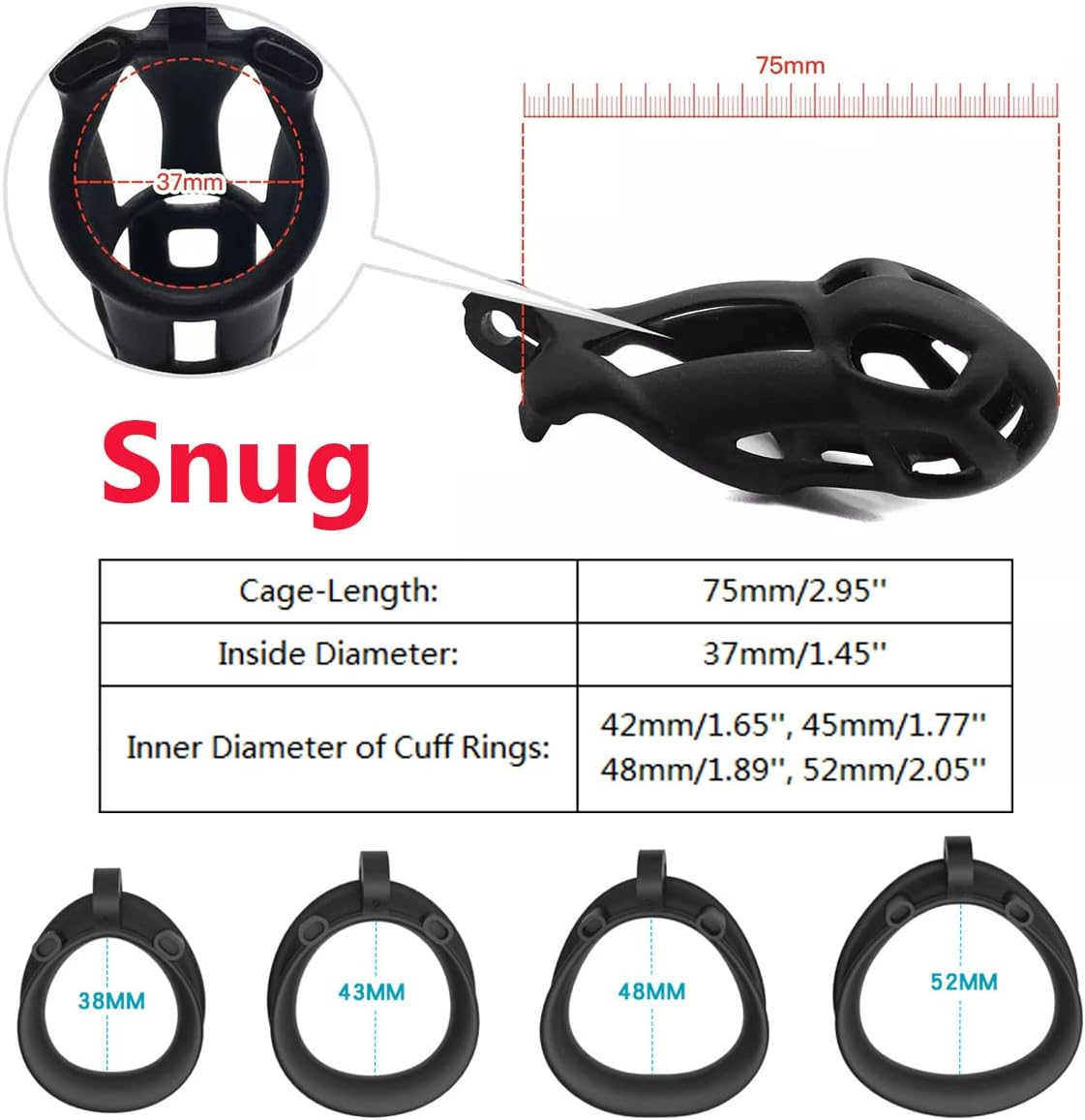 Male Chastity Cage Lock Device Kit W/ 4 Rings Virginity Device 5 Sizes Curve US