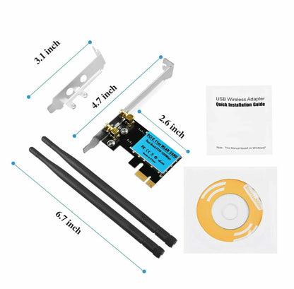 WiFi 1200Mbps Desktop PCIe Adapter 2.4G/5G Dual Band AX210 802.11AX PCI-E Card