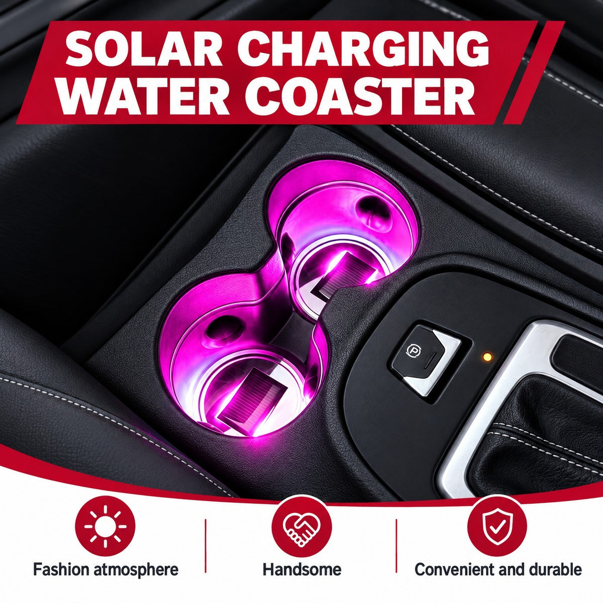 2PCS LED Solar Cup Pad Car Light Cover Interior Decoration Car Light Accessories