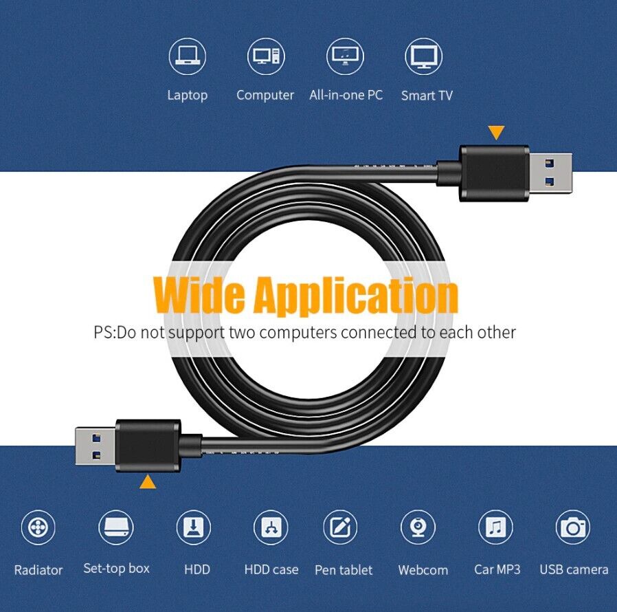 USB 3.0 A Male to A Male Cable Data Transfer Super Speed Power Charger Metal 6FT