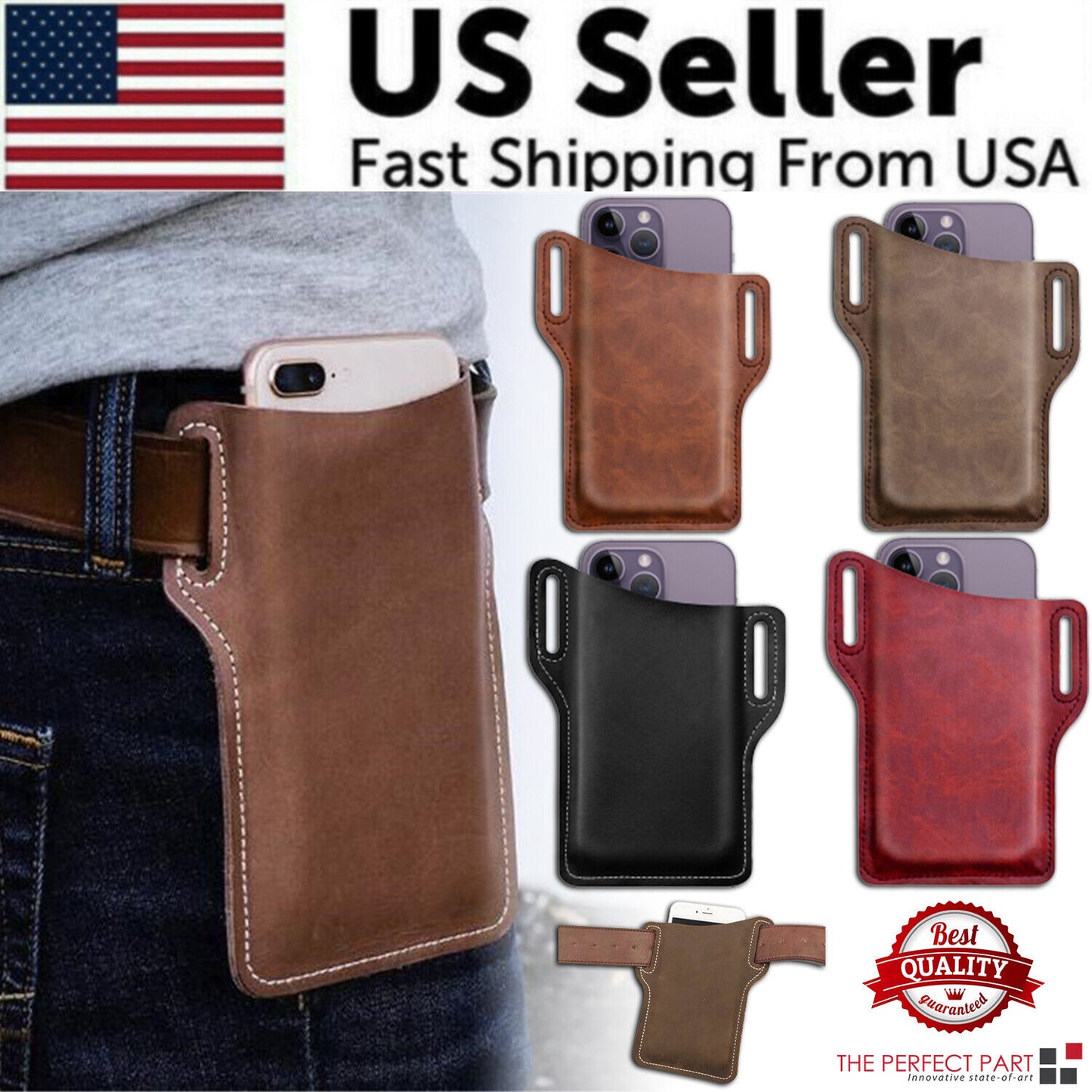 Men Cell Phone Belt Pack Bag Loop Waist Holster Pouch Case​ Leather Wallet Cover