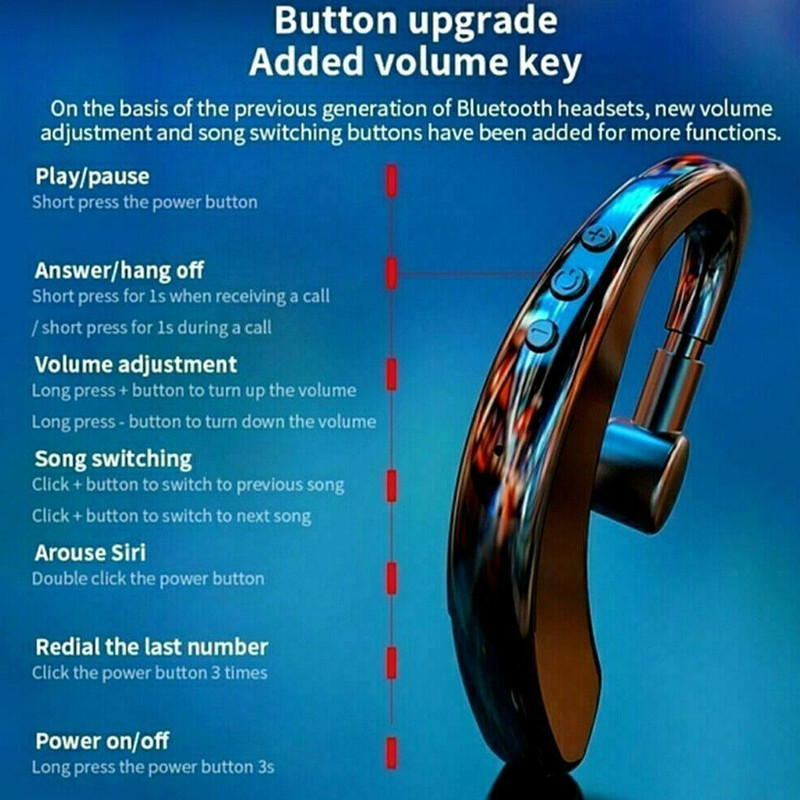 Wireless Bluetooth 5.0 Earpiece Headset Driving Trucker Earbuds Noise Cancelling