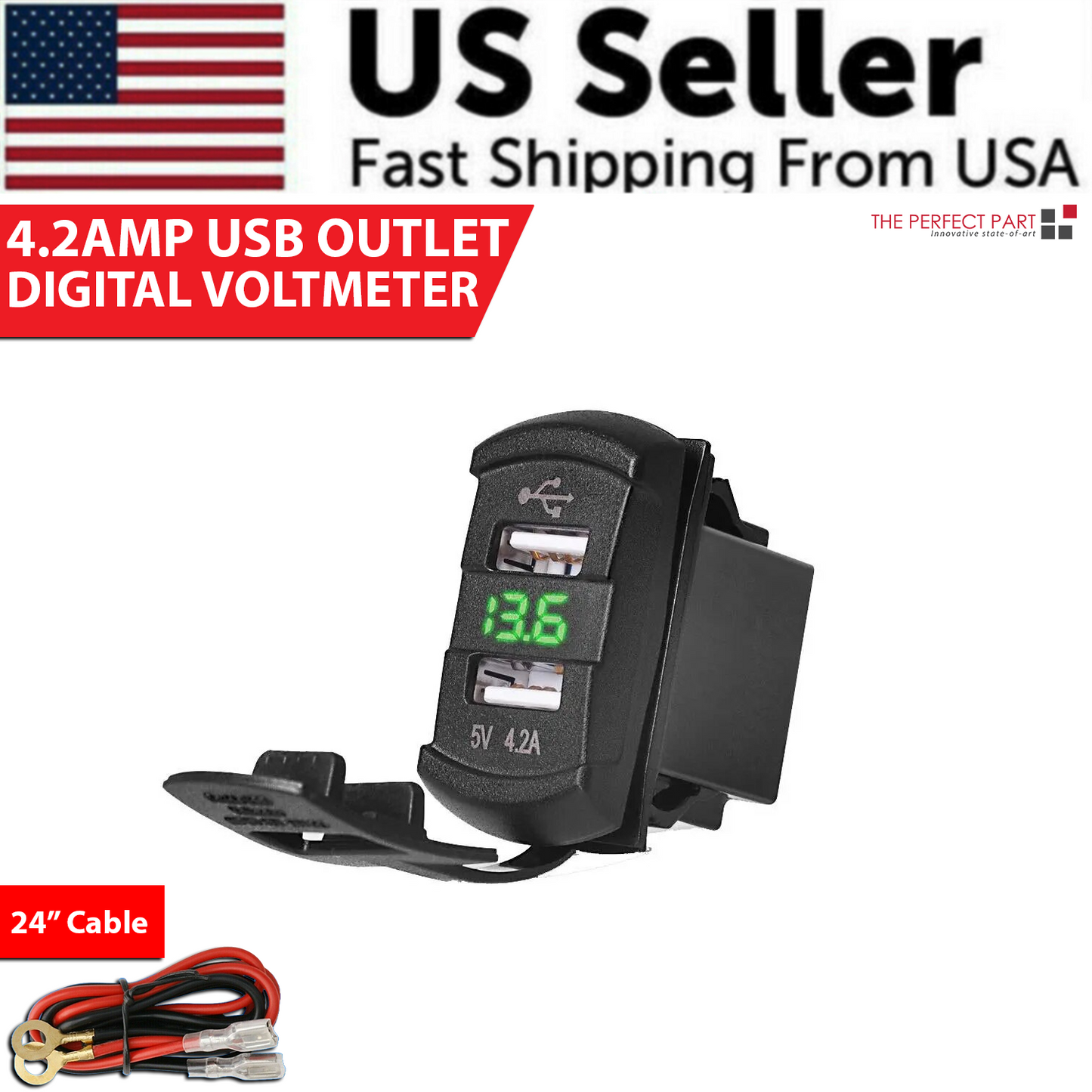 12V Dual USB Charger Socket LED Voltage Voltmeter Rocker Switch Panel Car Boat 