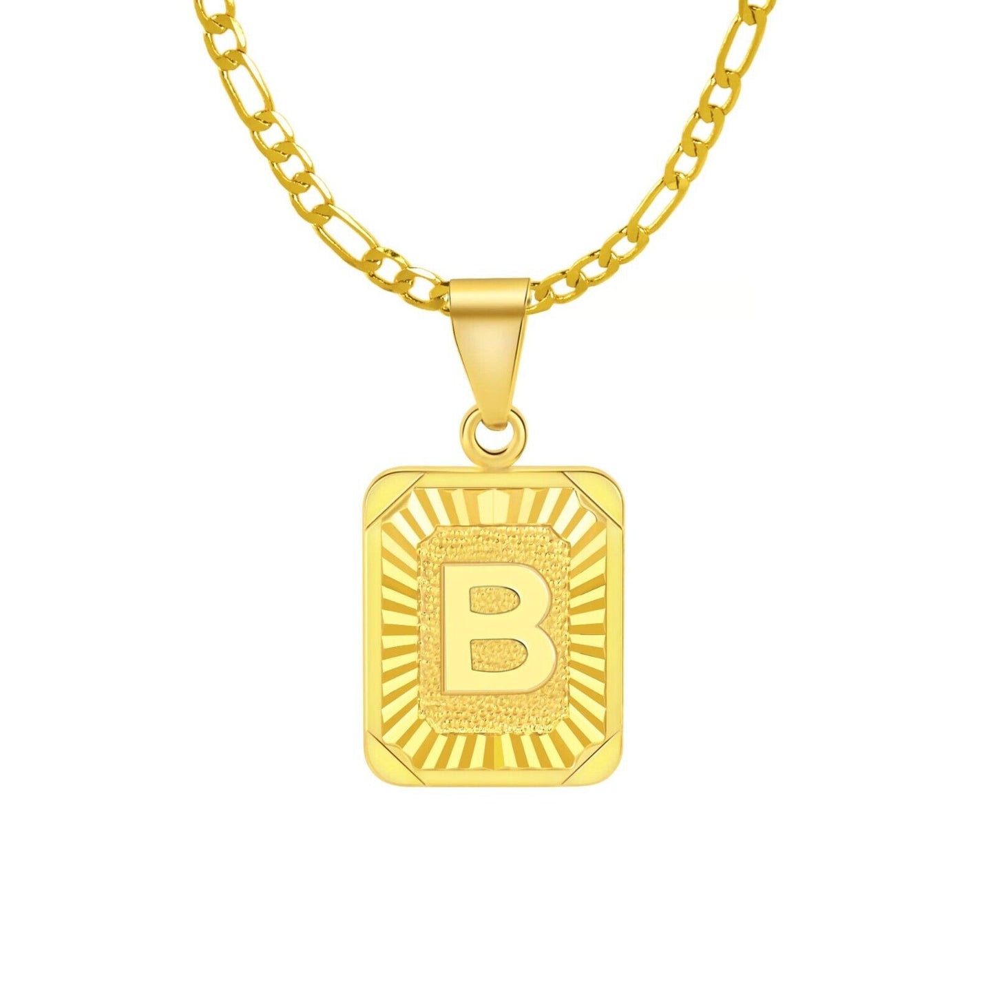 18" Gold Plated Initial Letter Pendant Necklace Stainless Steel Figaro Chain