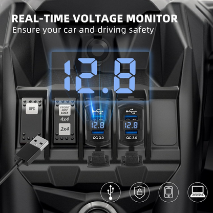 12V Dual USB Charger Socket LED Voltage Voltmeter Rocker Switch Panel Car Boat 