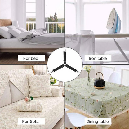 4 Bed Sheet Fasteners Adjustable Elastic Suspenders Straps Mattress Covers Clips