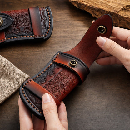 Hand Made Carved Cow Leather Sheath For Folding Knife Cover Pouch Belt Clip US