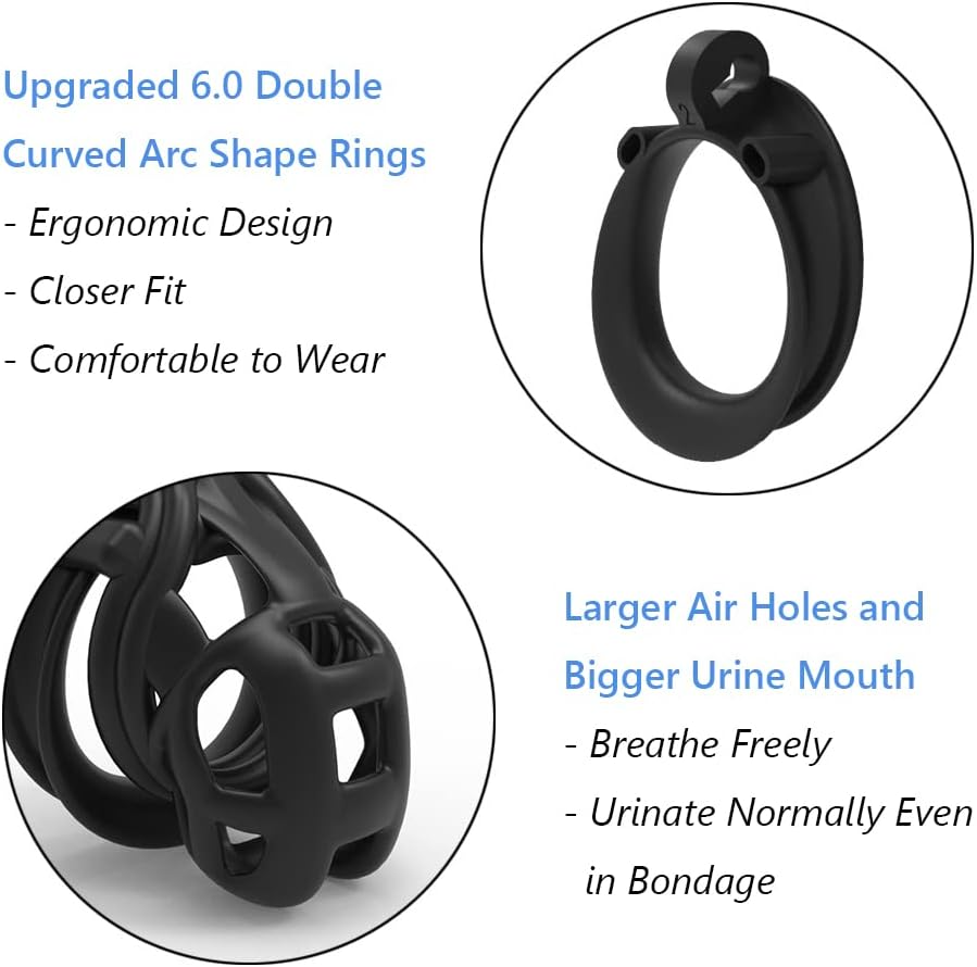 Male Chastity Cage Lock Device Kit W/ 4 Rings Virginity Device 5 Sizes Curve US