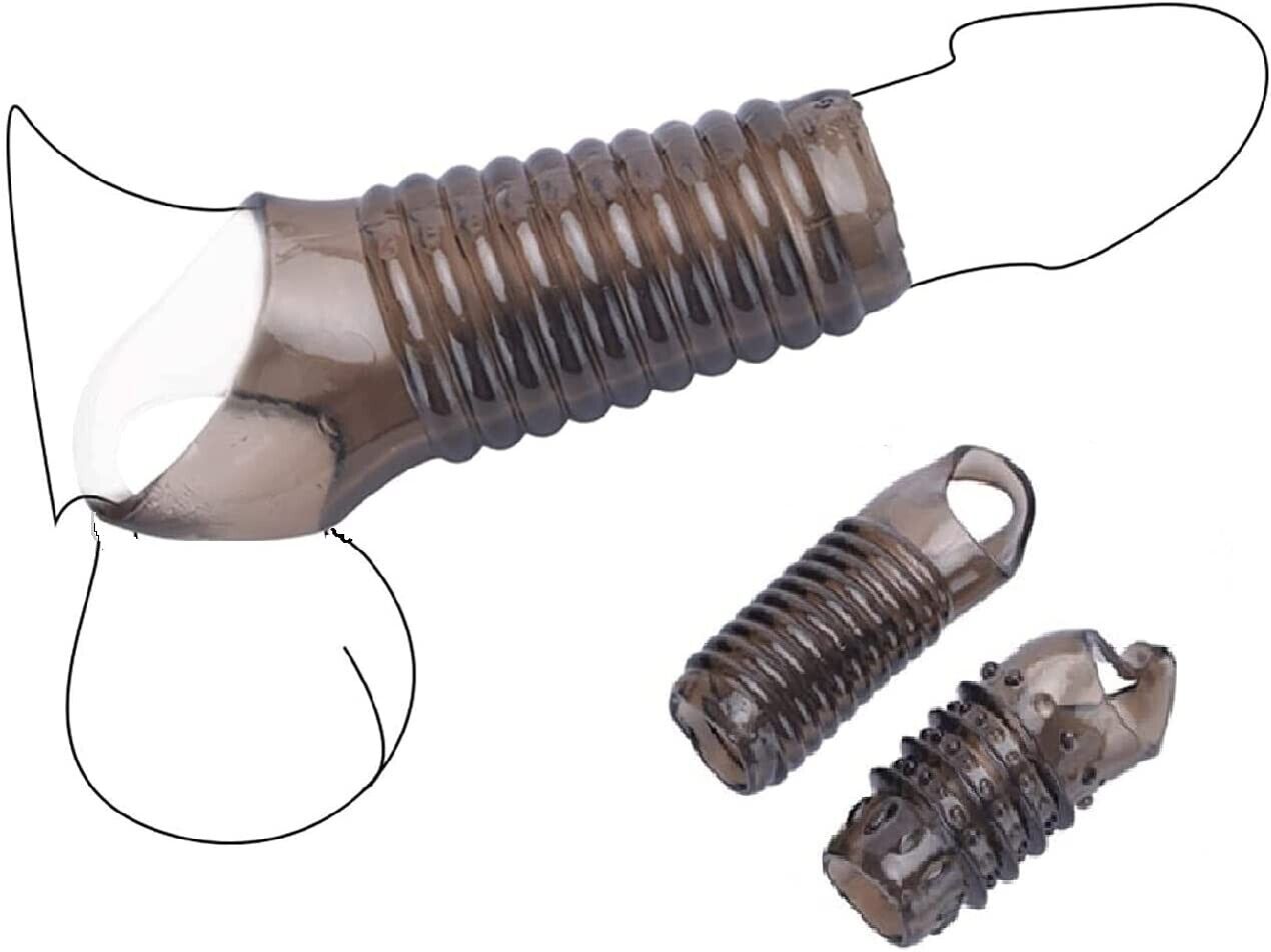 2PCS Reusable Cock Ring Glans Penis Enlarger Delayed Ejaculation Sleeve Extender