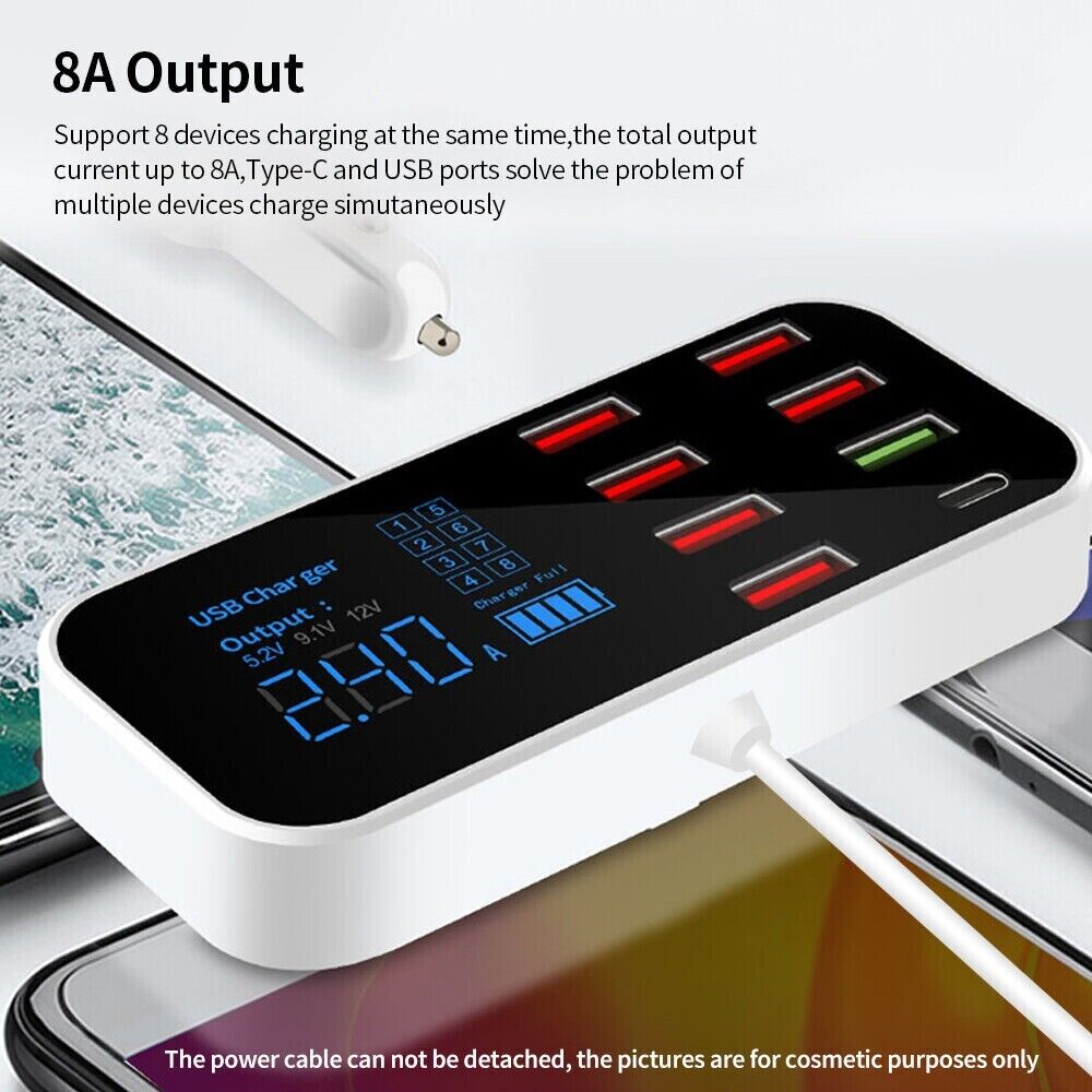 Multi USB 8-Port Fast Desktop Hub Wall Charger Charging Station Quick Charge 3.0