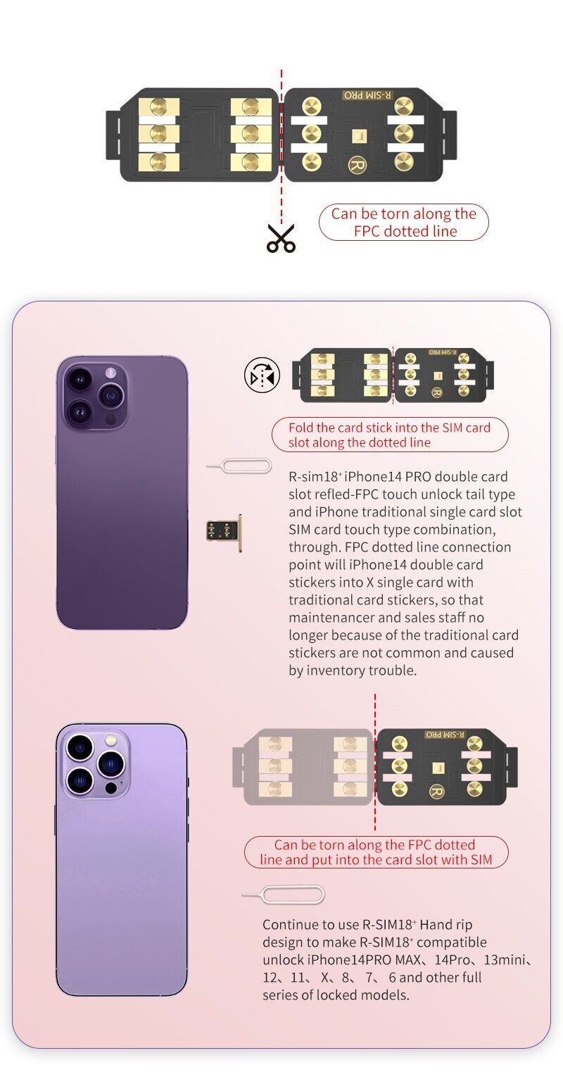 R-SIM18+ RSIM 18+ Nano Unlock Card For iPhone 14 Plus 13 12 11 Pro Max XR iOS 16