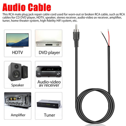 2-Pack 10 FT RCA Male Plug to Bare Wire Audio Speaker Subwoofer HDTV Cable Cord