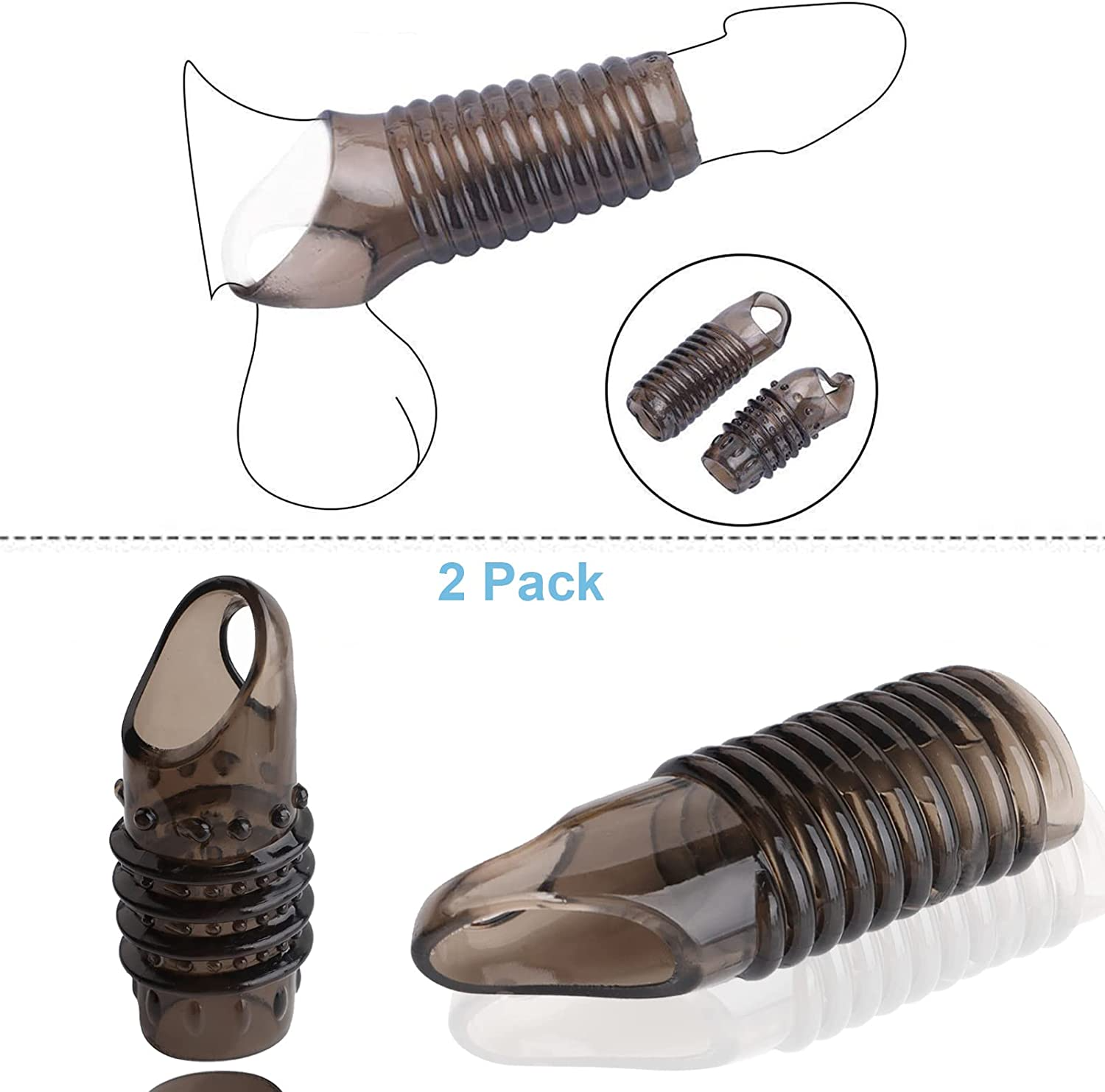 2PCS Reusable Cock Ring Glans Penis Enlarger Delayed Ejaculation Sleeve Extender