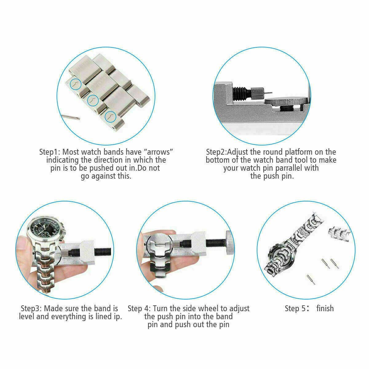 Metal Adjustable Watch Band Strap Bracelet Link Pin Remover Repair Tool Kit US