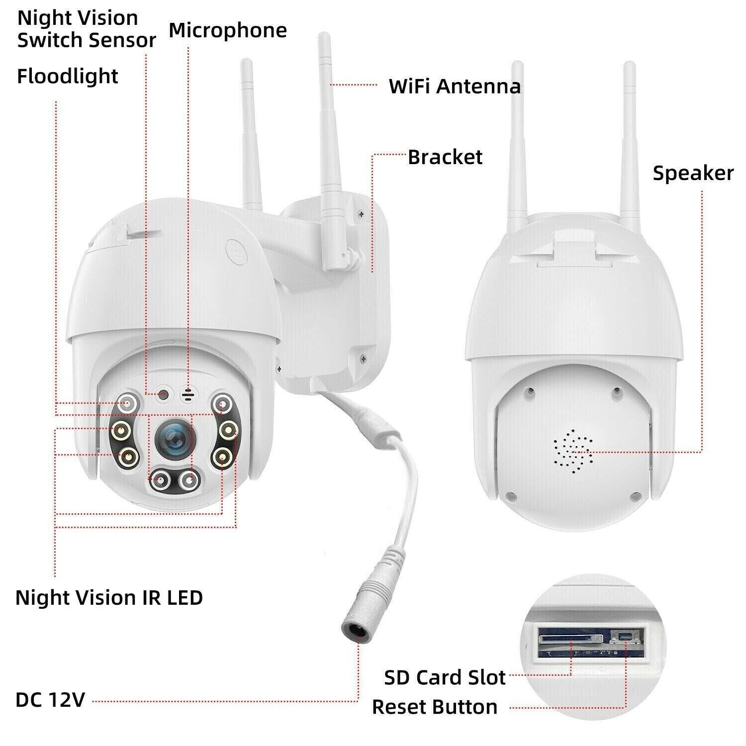 1080P HD WIFI Camera Wireless Outdoor CCTV IP PTZ Smart Home Security IR Cam US