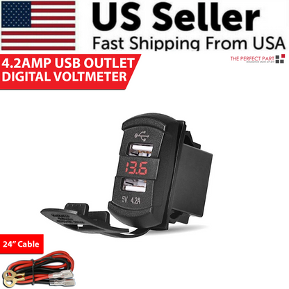 12V Dual USB Charger Socket LED Voltage Voltmeter Rocker Switch Panel Car Boat 