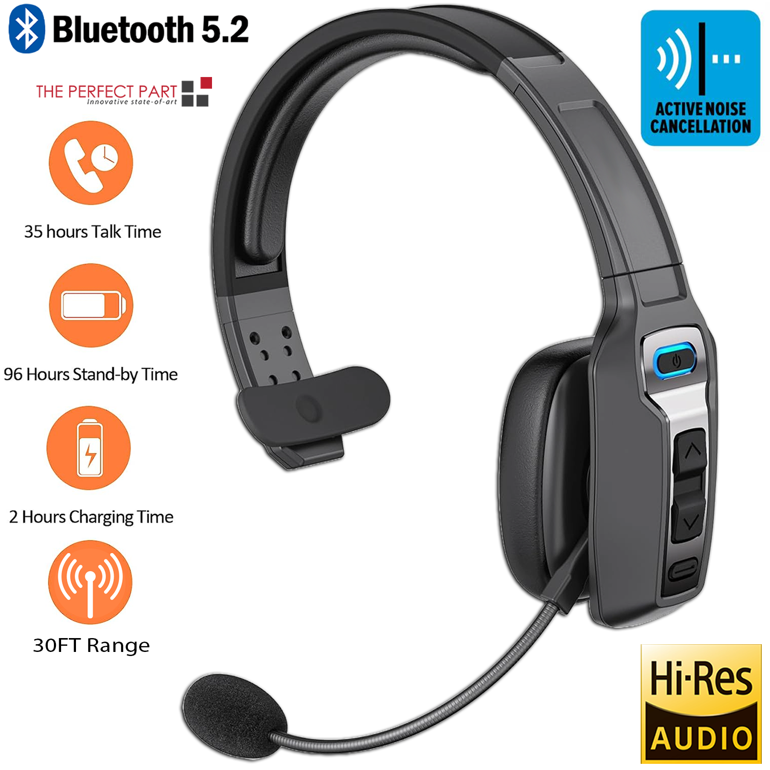 Trucker Bluetooth 5.2 Wireless Headset With Noise Cancelling Mic For Phones PC