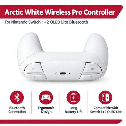 Arctic White Wireless Pro Controller For Nintendo Switch 1+2 OLED Lite Bluetooth