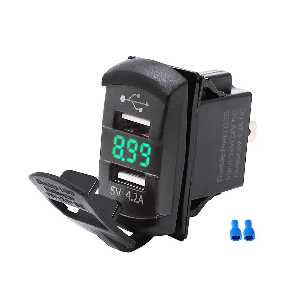 12V Dual USB Charger Socket LED Voltage Voltmeter Rocker Switch Panel Car Boat 