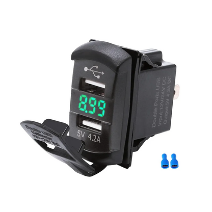 12V Dual USB Charger Socket LED Voltage Voltmeter Rocker Switch Panel Car Boat 