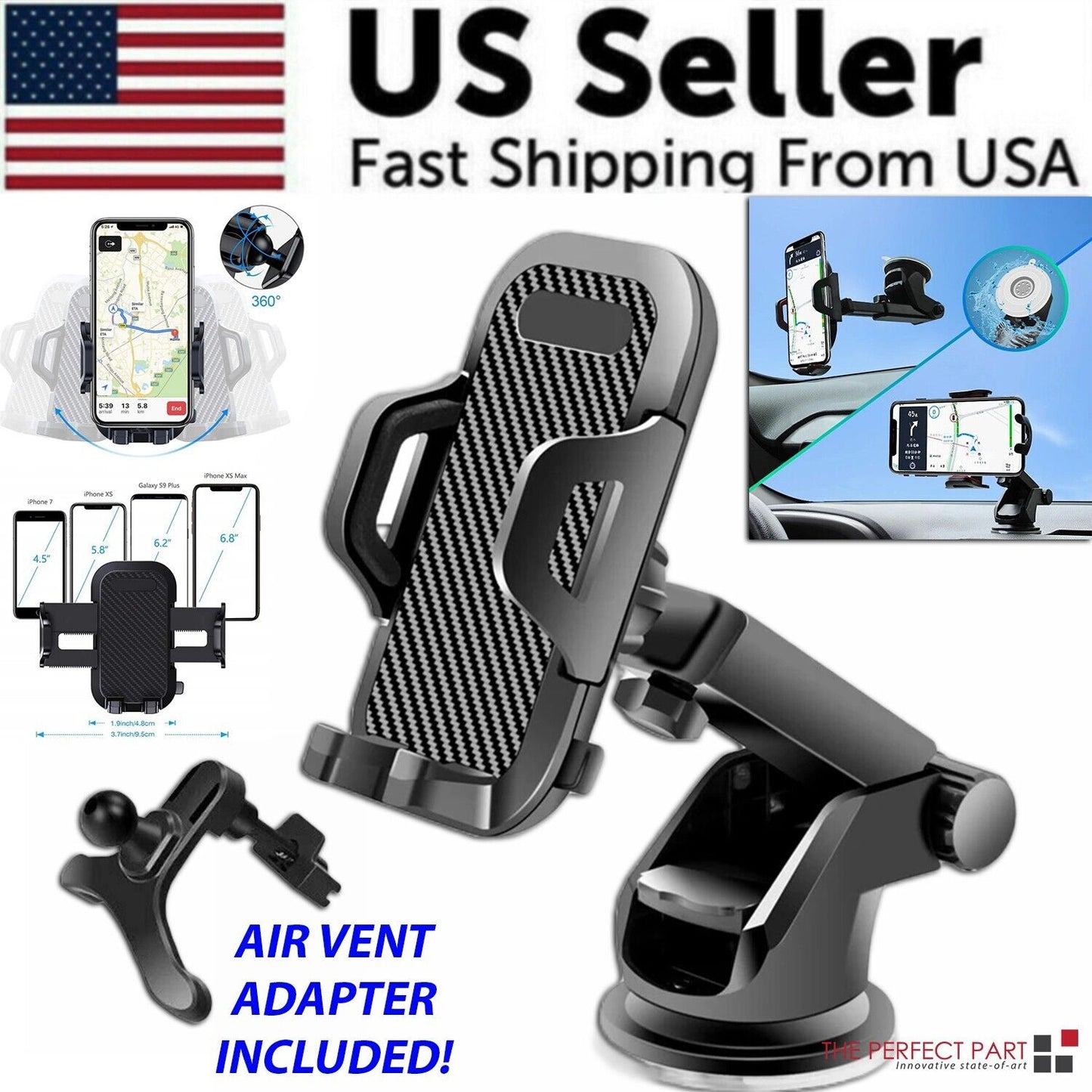 360° Universal Mount Holder Car Stand Windshield For Mobile Cell Phone GPS 