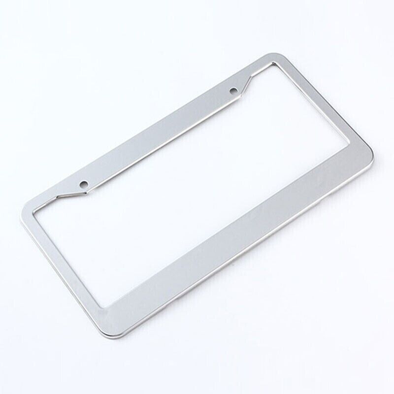 2PCS Chrome Stainless Steel Metal License Plate Frame Tag Cover With Screw Caps
