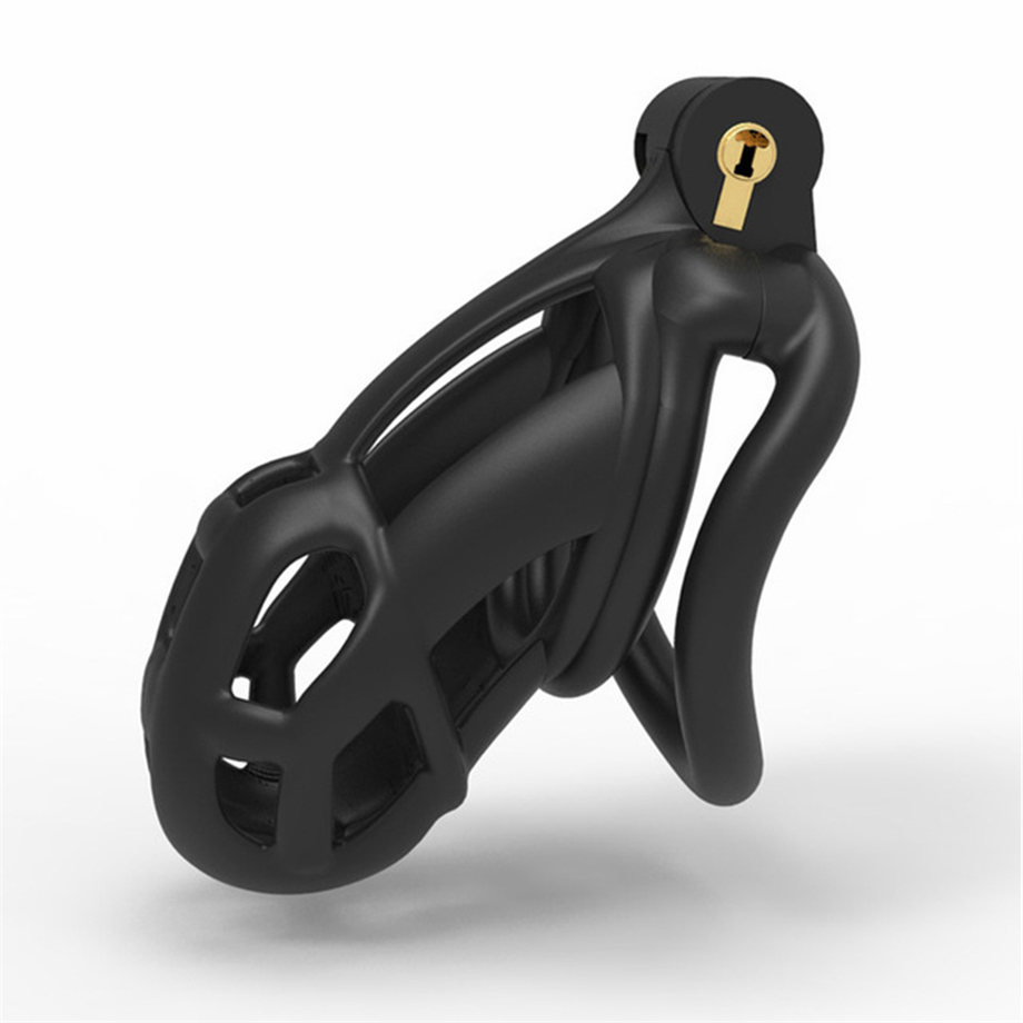 Male Chastity Cage Lock Device Kit W/ 4 Rings Virginity Device 5 Sizes Curve US