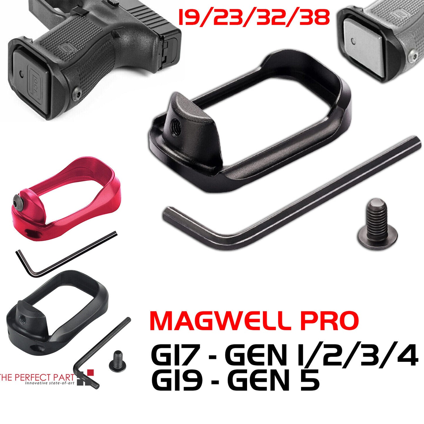 Anodized Aluminum Flared Magwell For Glock 19/17/22/24/31/34/35/37 Gen 1/2/3/4/5