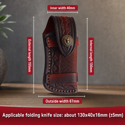 Hand Made Carved Cow Leather Sheath For Folding Knife Cover Pouch Belt Clip US