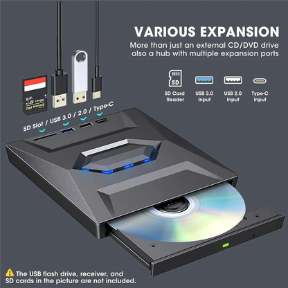 External CD DVD Drive USB 3.0 Writer Burner Player for PC Laptop Windows 11 10