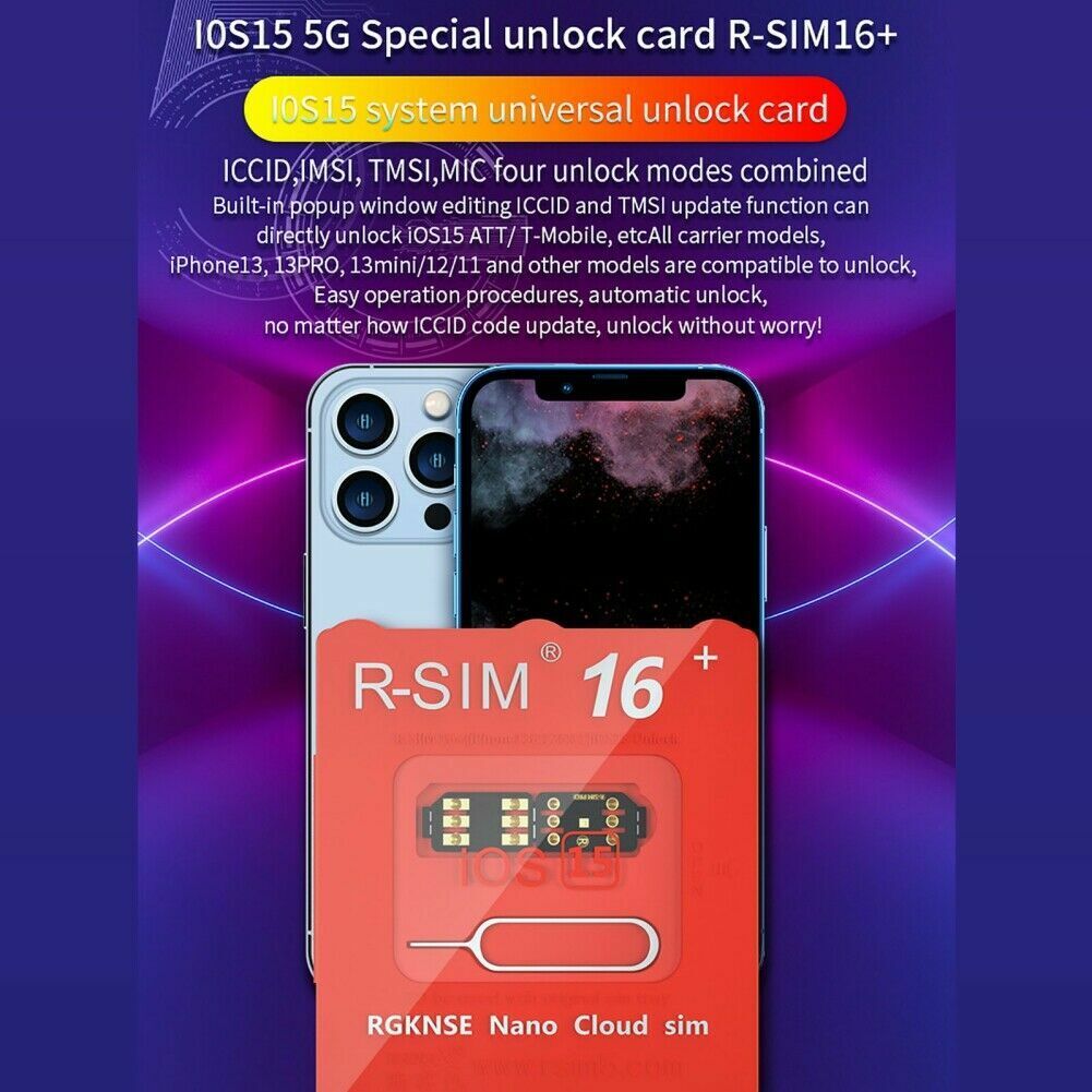 2021 R-SIM16+ Nano Unlock RSIM Card For iPhone 13 12 11 Pro Max XR X 8 7 iOS15