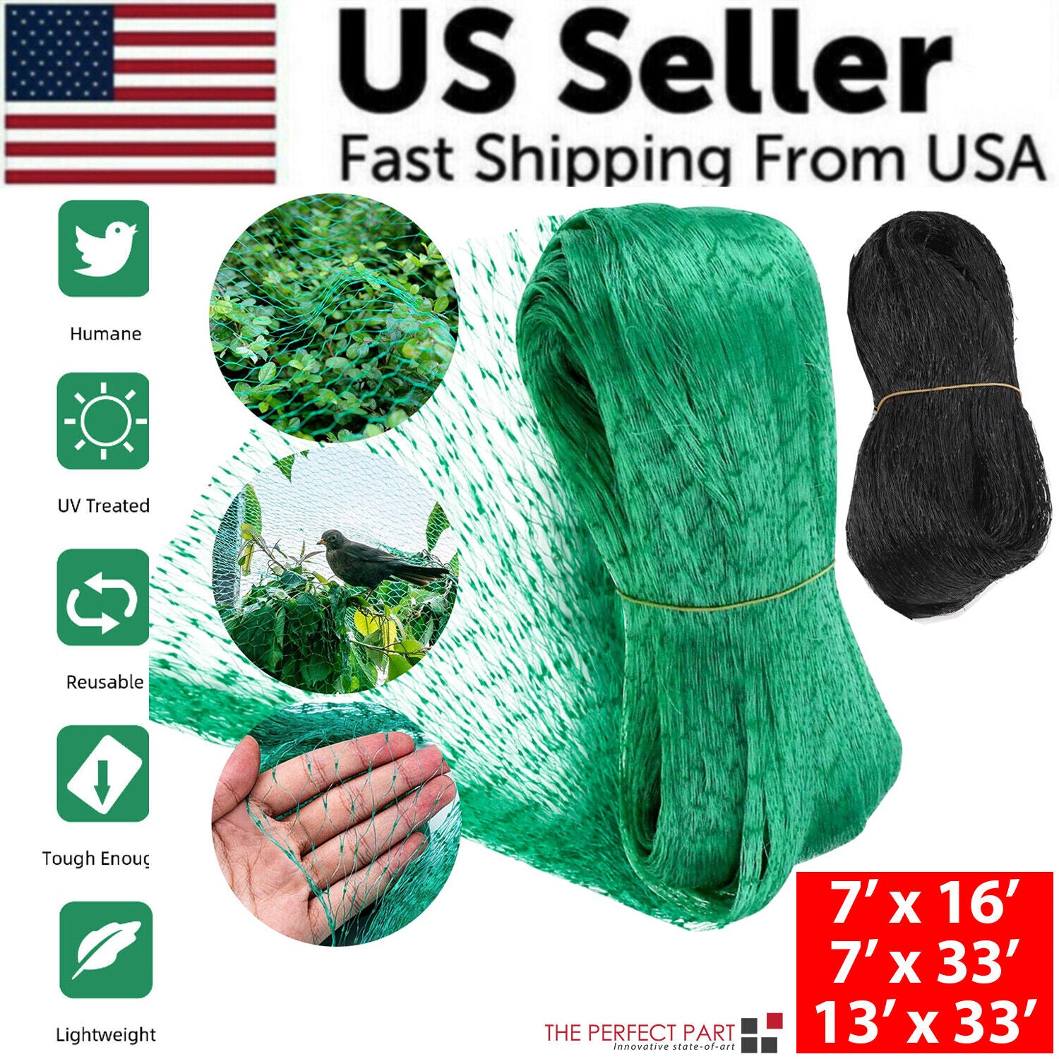 33FT Anti Bird Netting Pond Net Protection Tree Crops Plants Fruits Garden Mesh