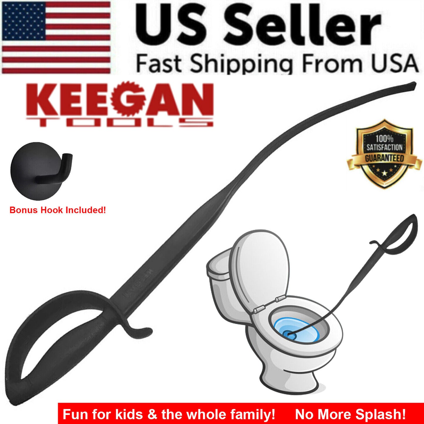 KEEGAN TOOLS Toilet Sword 32" Plunger Declogger Handle HEAVY DUTY Bathroom Clog