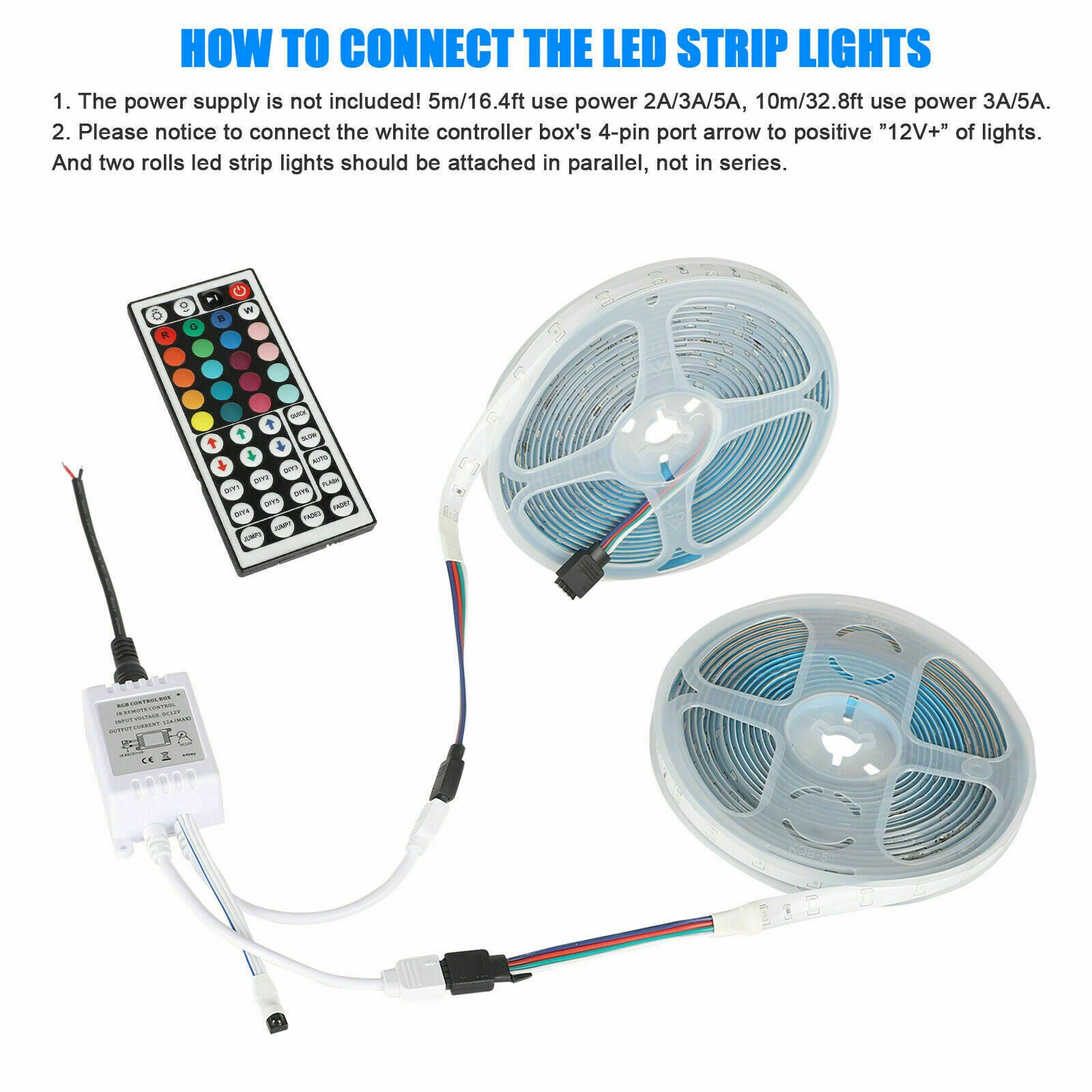 32FT LED Strip Lights Remote Control Bedroom Waterproof for Indoor Outdoor Use