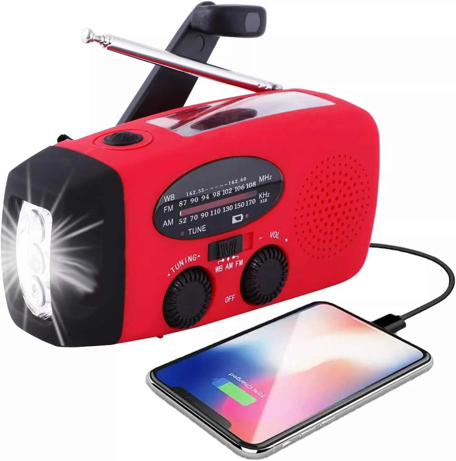 Emergency  Radio Crank Solar Hand Weather 1000mAh Power Bank Charger Flash Light