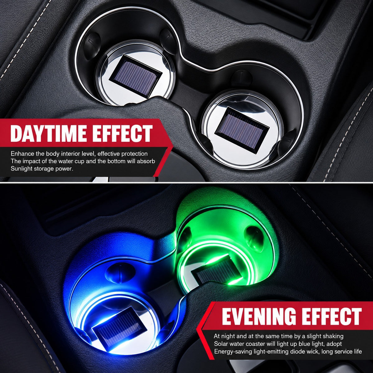 2PCS LED Solar Cup Pad Car Light Cover Interior Decoration Car Light Accessories