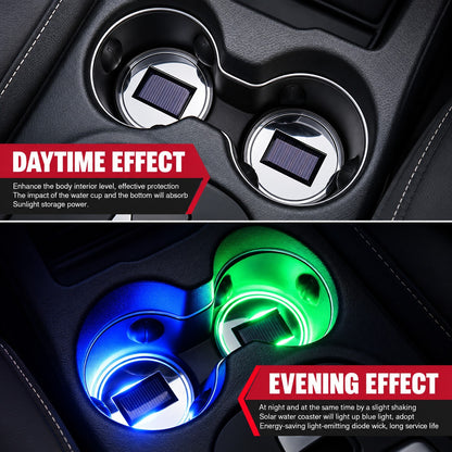 2PCS LED Solar Cup Pad Car Light Cover Interior Decoration Car Light Accessories