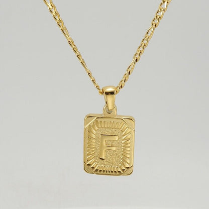 18" Gold Plated Initial Letter Pendant Necklace Stainless Steel Figaro Chain
