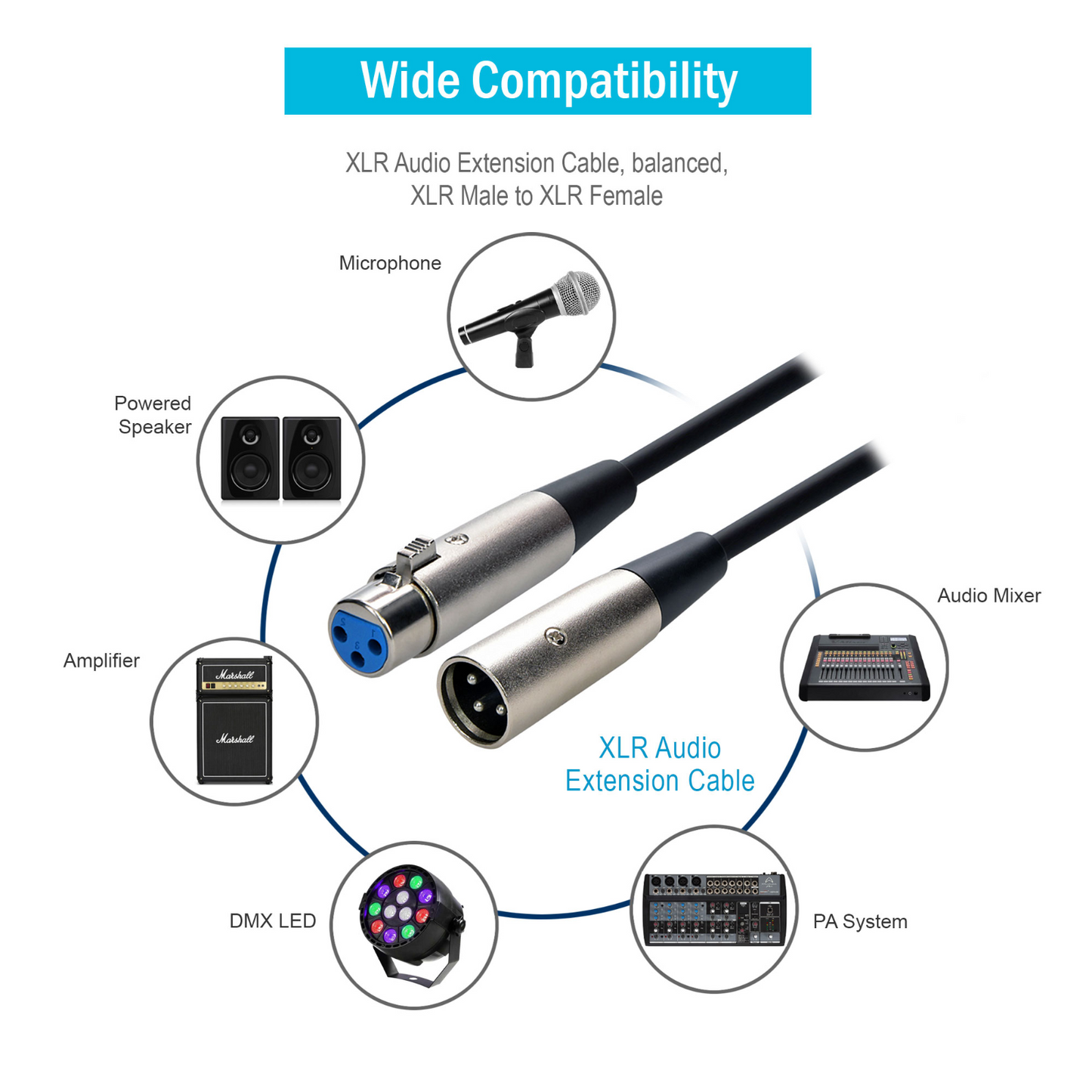 XLR Microphone MIC 3-Pin Male To Female Cable Cord Connector Extension Shielded