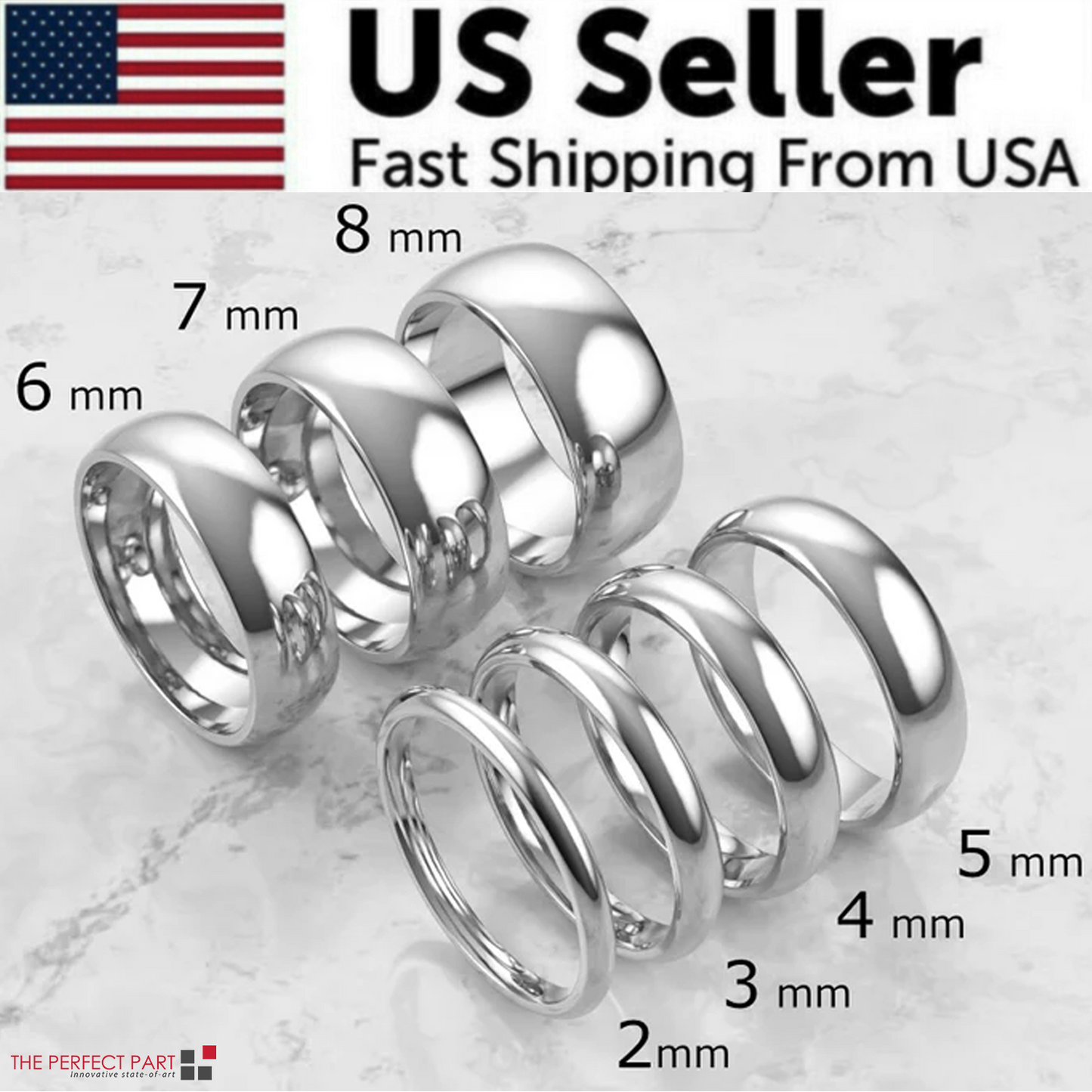 Tungsten Carbide Silver Polished Plain Wedding Band Ring 2mm 3mm 4mm 6mm 8mm 10m