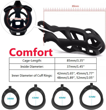 Male Chastity Cage Lock Device Kit W/ 4 Rings Virginity Device 5 Sizes Curve US