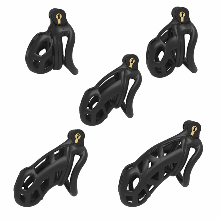 Male Chastity Cage Lock Device Kit W/ 4 Rings Virginity Device 5 Sizes Curve US