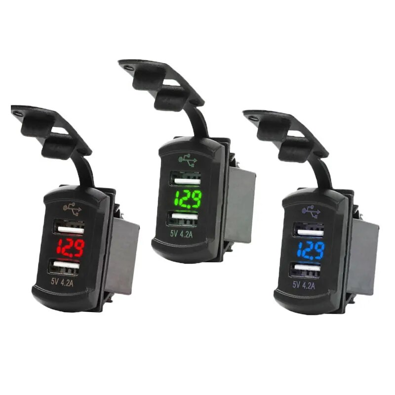 12V Dual USB Charger Socket LED Voltage Voltmeter Rocker Switch Panel Car Boat 